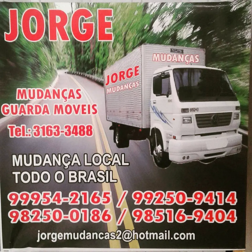 Panfleto antigo da Jorge Mudanças com um caminhão branco na estrada